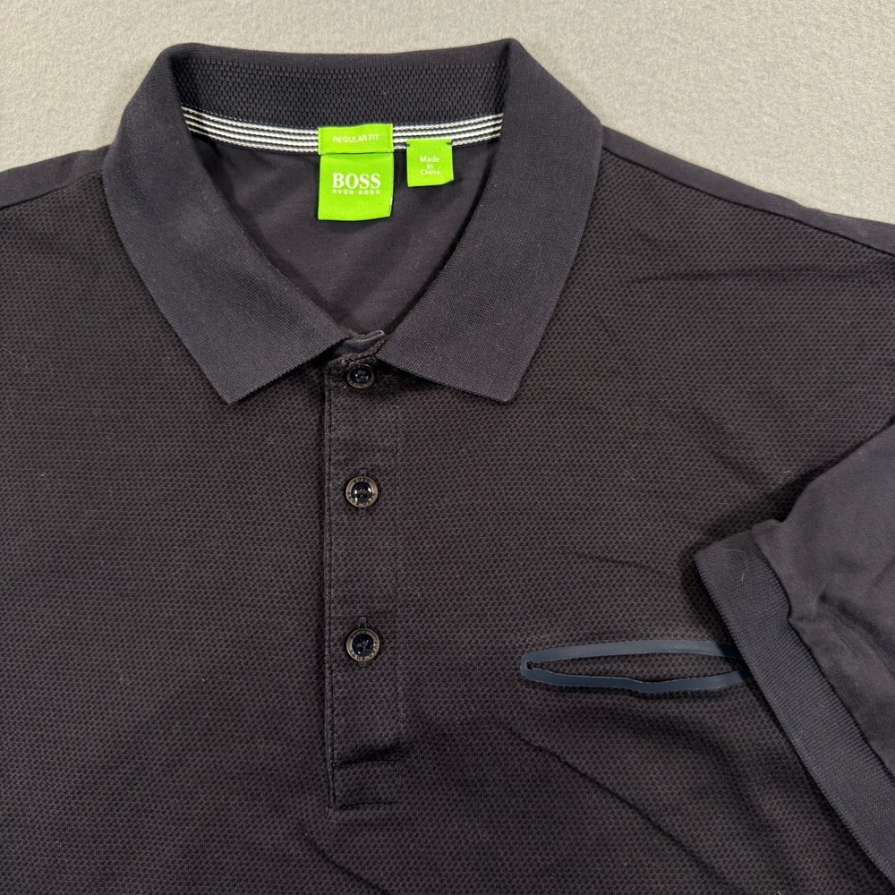 Hugo Boss Mens Regular Fit Polo Shirt Navy Blue Textured Waffle‎ Knit Size M
